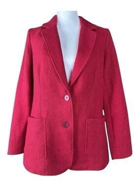 J. JILL Tweed Blazer in Deep Red, Two Button Front, Pockets, Lined, Size S.